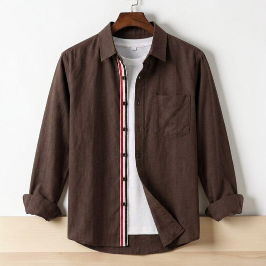 Contrast Placket Full Sleeve Shirt - Chocolate