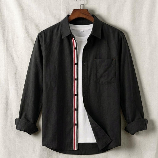 Contrast Placket Full Sleeve Shirt - Black