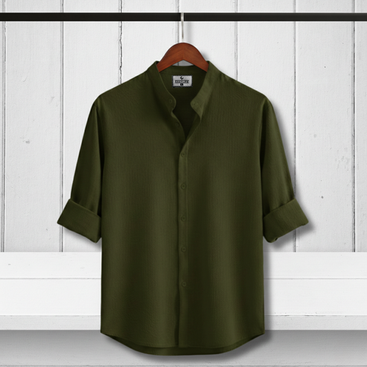 Zafran Band Collar Shirt - Olive