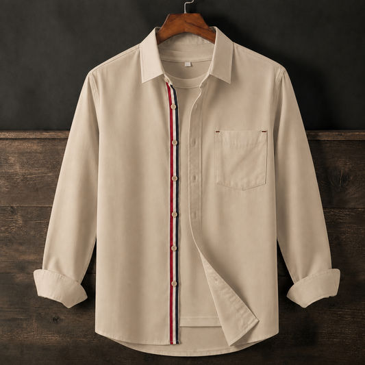 Contrast Placket Full Sleeve Shirt - Deep Beige