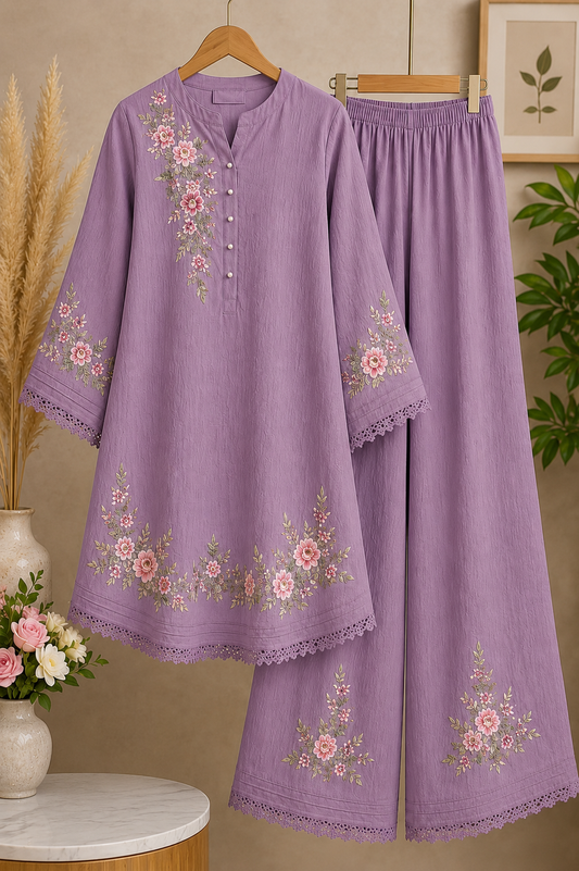 Ladies’ Embroidered Top & Trouser Set - Onion