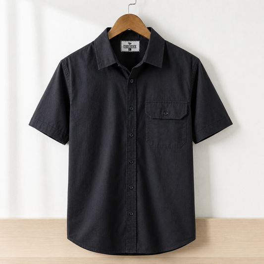 Single Pocket Half Sleeve Shirt - Black