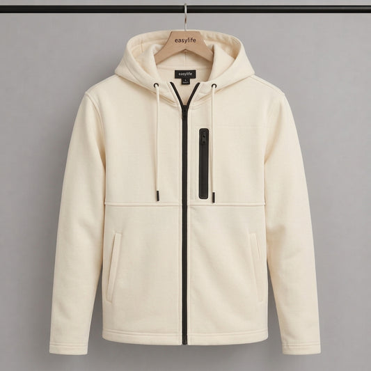 Men's Arms Full Zip Hooded Jacket - Cream