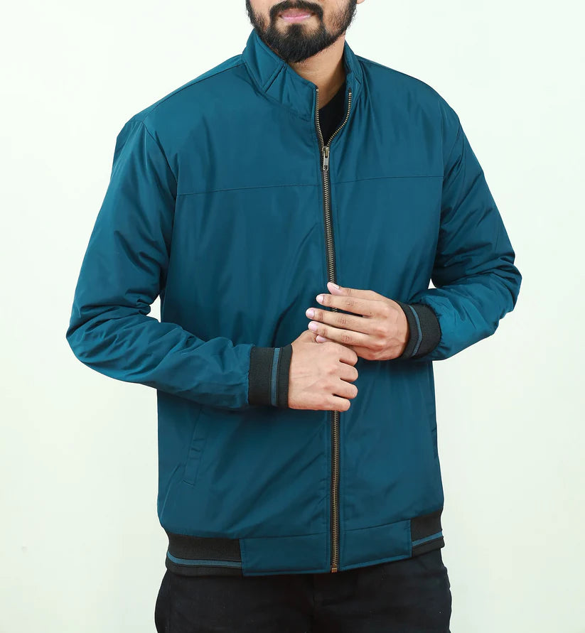 High Neck Bottle Green Color Jacket