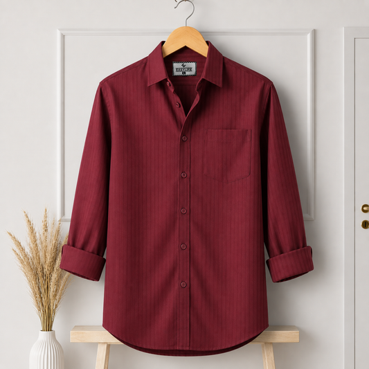 Fine Cotton Stripe Shirt – Red Marron