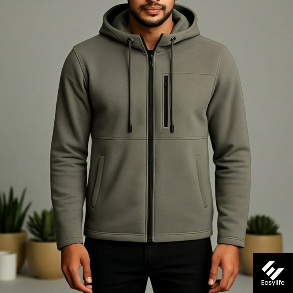 Men's Arms Full Zip Hooded Jacket - Light Ash