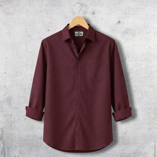 Fine Cotton Stripe Shirt – Deep Marron