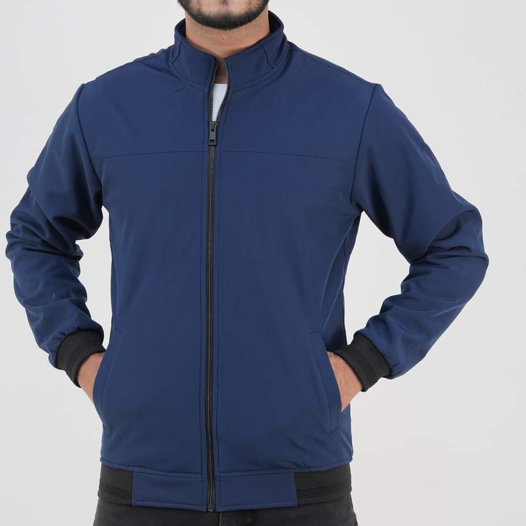 Bonded High Neck Navy Blue Color Jacket