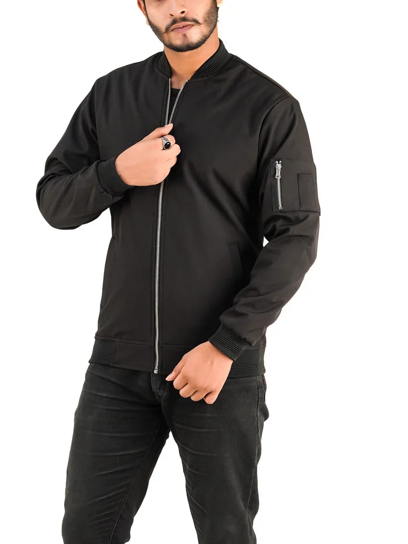 Bomber V- Neck Black Color Jacket