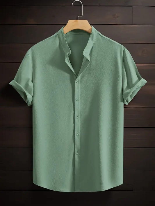 Band collar See Green color shirt