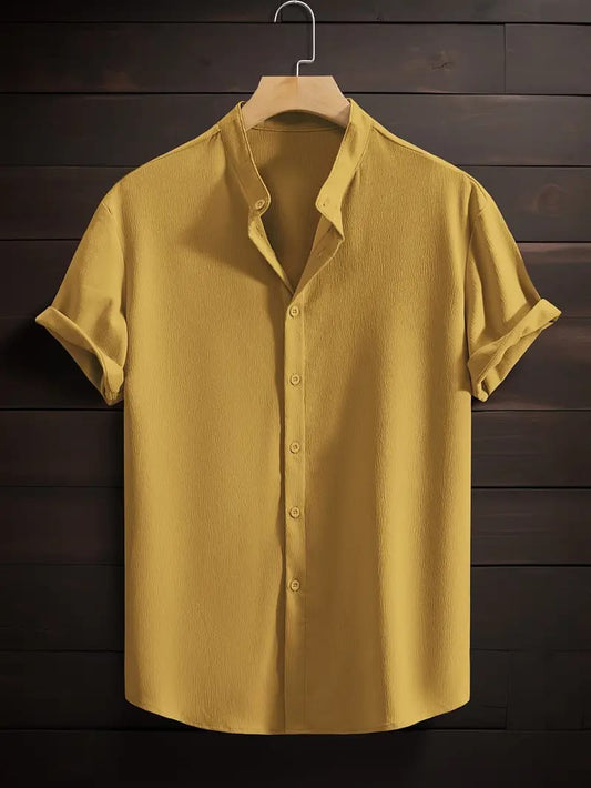 Band collar Yellow color shirt