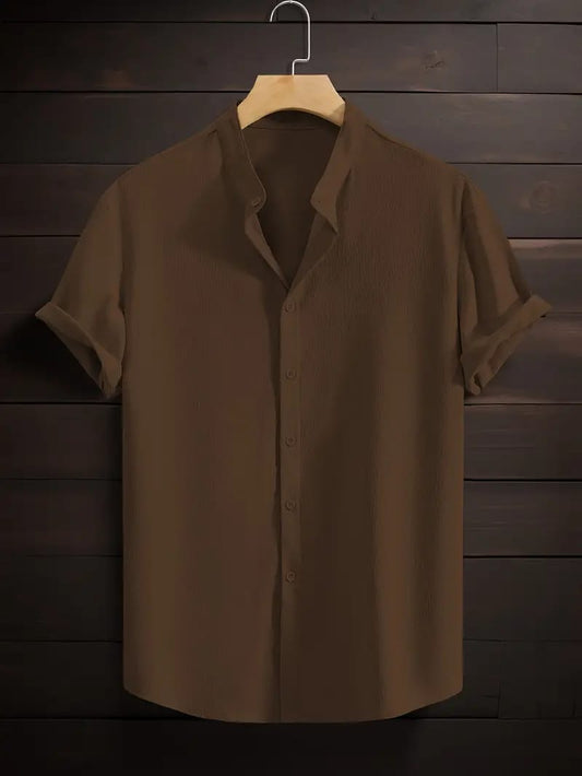Band collar Coffee color shirt