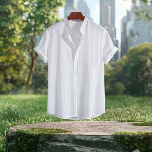 White Colour Band Collar Shirt