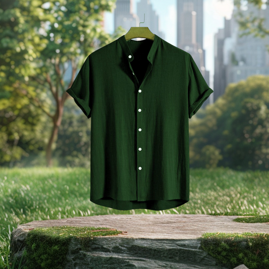 Green coler Band Coller Shirt