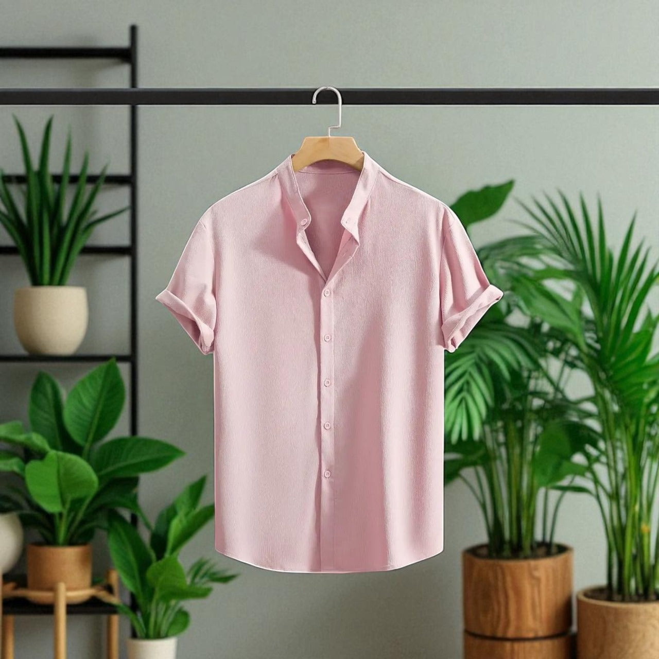 Band collar Baby Pink color shirt