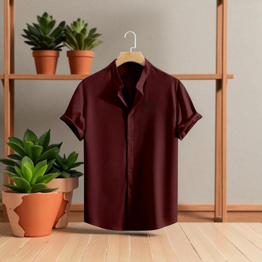 Band collar Maroon color shirt