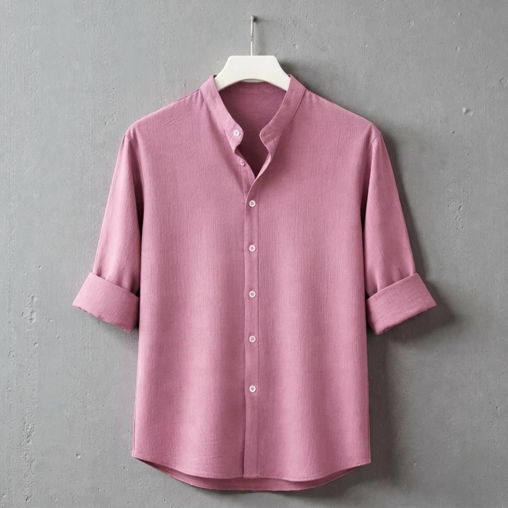 Zafran Band Collar Shirt - Mens Pink