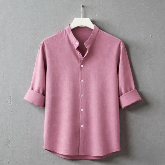 Zafran Band Collar Shirt - Mens Pink