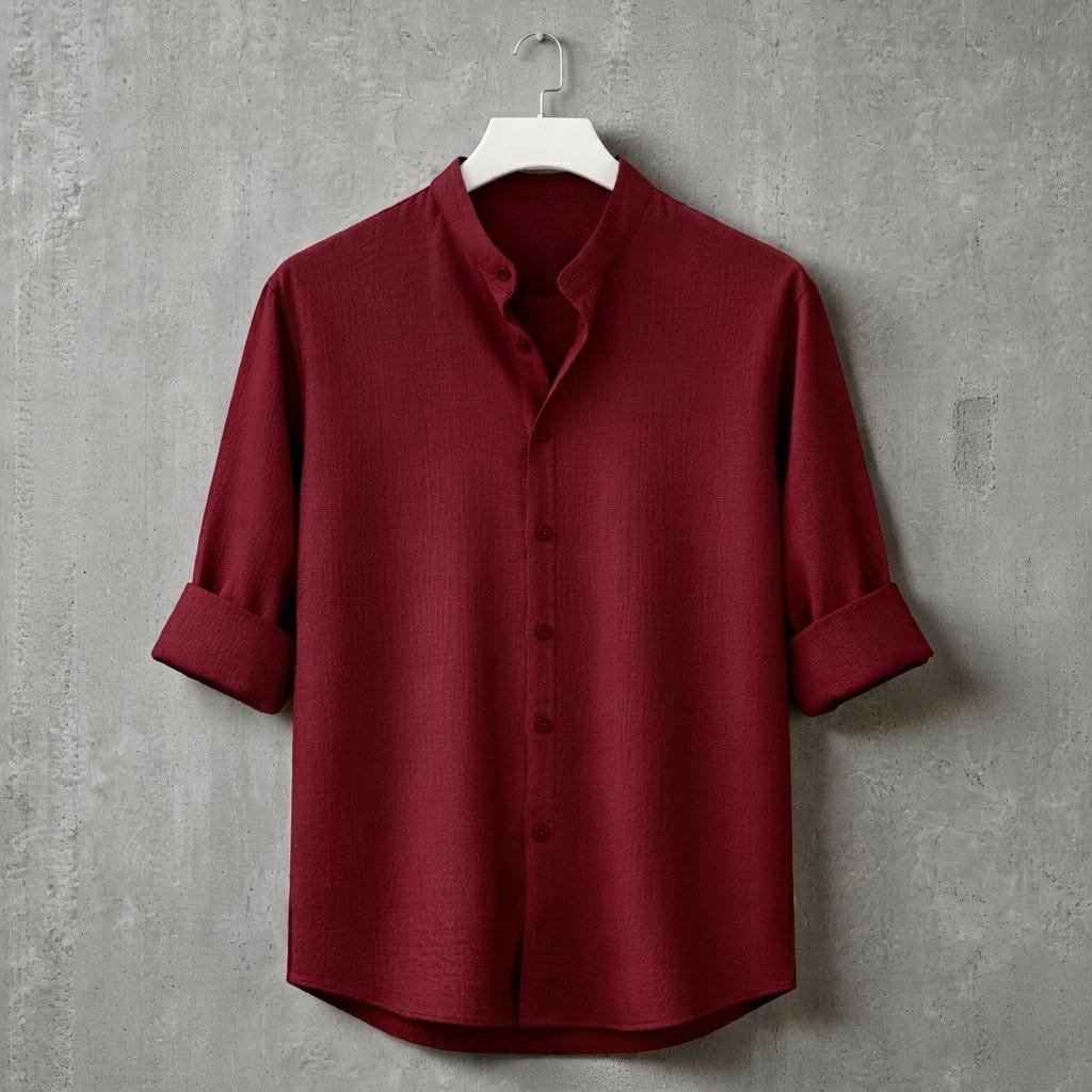Zafran Band Collar Shirt - Marron