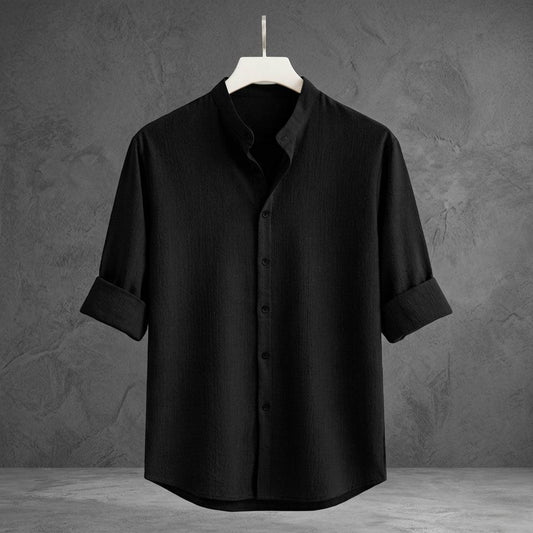 Zafran Band Collar Shirt - Black